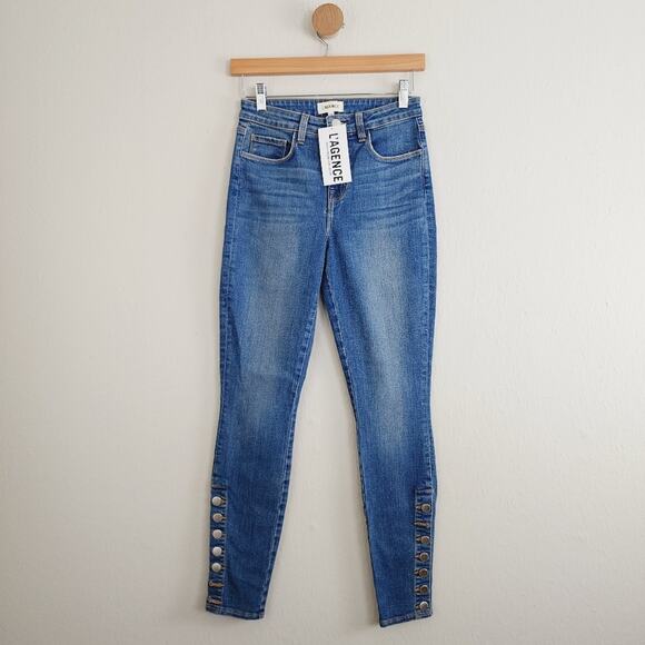 NWT L'Agence Piper High Waisted Skinny Button Hem Jeans Vintage Denim 25 - Picture 8 of 11